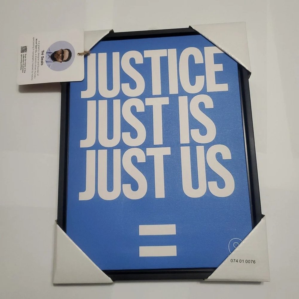 10x13 Justice/Just Is/Just Us. Framed Canvas